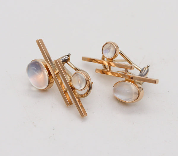 -John Victor Rørvig 1965 Geometric Earrings In 18kt Gold With Four Moonstones