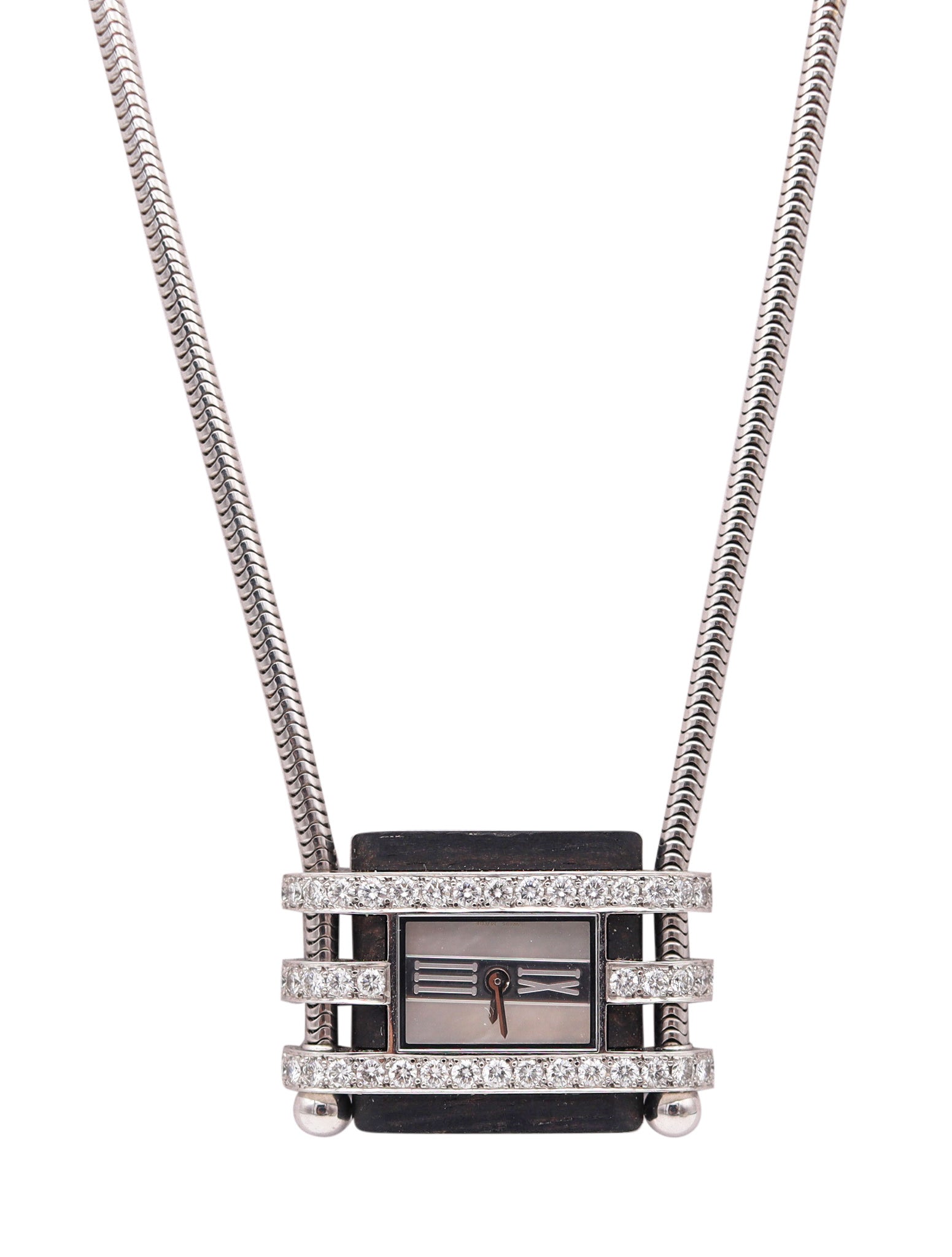 VAN CLEEF & ARPELS Slider Necklace-Watch In Platinum 18Kt Gold Wood And Diamonds