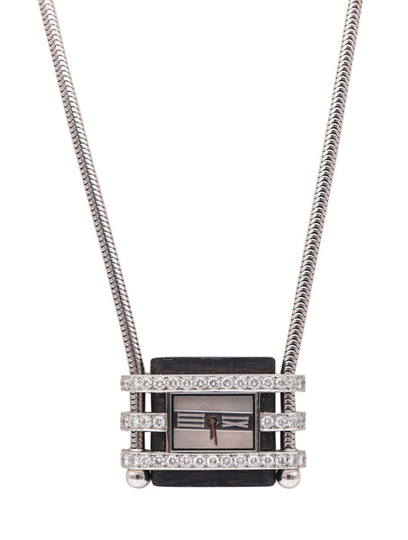 VAN CLEEF & ARPELS Slider Necklace-Watch In Platinum 18Kt Gold Wood And Diamonds