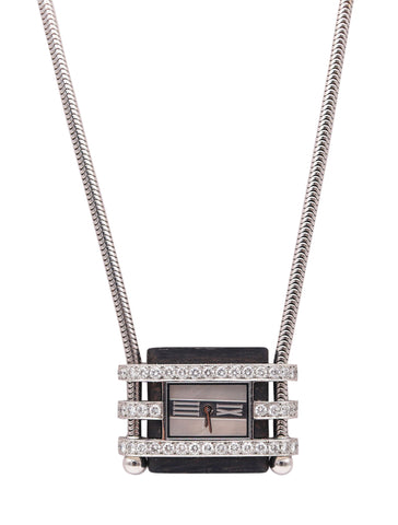 VAN CLEEF & ARPELS Slider Necklace-Watch In Platinum 18Kt Gold Wood And Diamonds