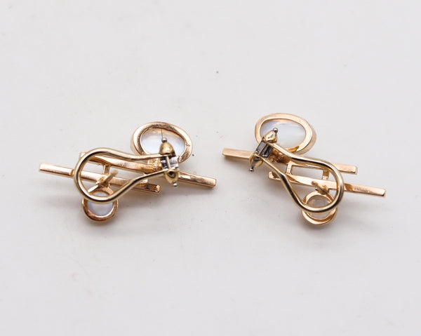 -John Victor Rørvig 1965 Geometric Earrings In 18kt Gold With Four Moonstones