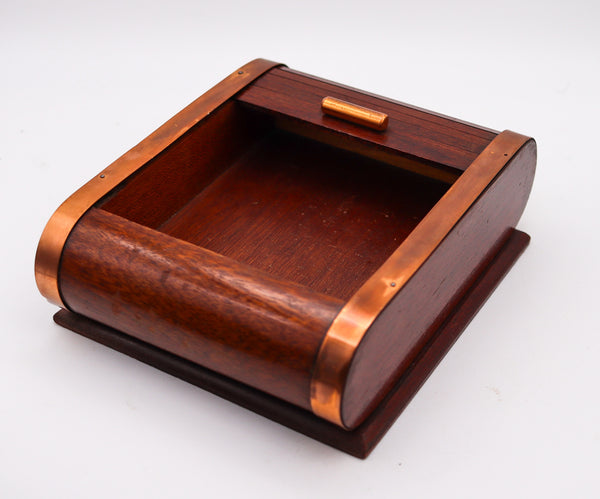 LANCEL PARIS 1937 Art Deco Mechanical Roller Desk Box Mahogany Wood & Copper