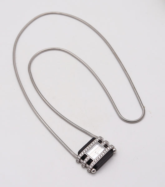 VAN CLEEF & ARPELS Slider Necklace-Watch In Platinum 18Kt Gold Wood And Diamonds