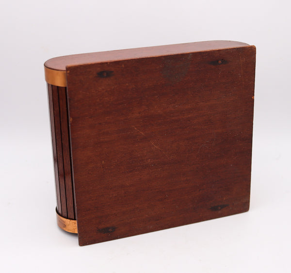 LANCEL PARIS 1937 Art Deco Mechanical Roller Desk Box Mahogany Wood & Copper