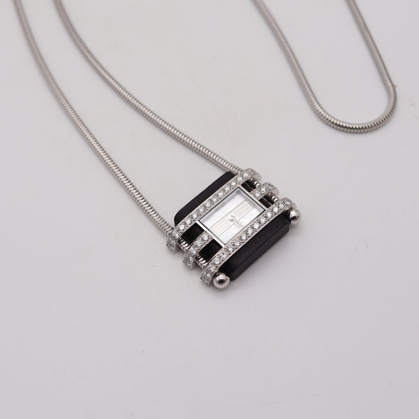 VAN CLEEF & ARPELS Slider Necklace-Watch In Platinum 18Kt Gold Wood And Diamonds