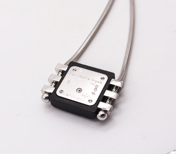 VAN CLEEF & ARPELS Slider Necklace-Watch In Platinum 18Kt Gold Wood And Diamonds