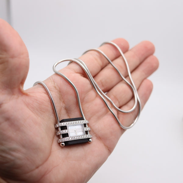 VAN CLEEF & ARPELS Slider Necklace-Watch In Platinum 18Kt Gold Wood And Diamonds