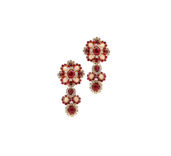 -Pery Et Fils 1960 Paris Convertible Dangle Earrings In 18Kt Gold 31.64 Cts In Diamonds Rubies And Corals