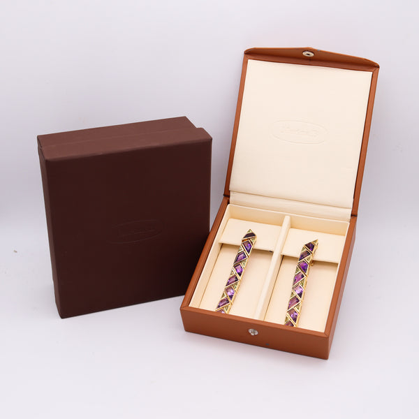 MARINA BVLGARI 1989 Pyramide Dangle Earrings In 18Kt Gold & 47.5 Ctw Gemstones