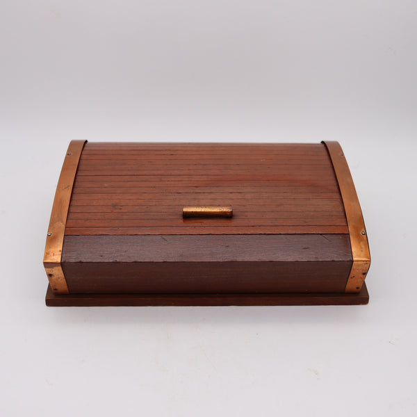 LANCEL PARIS 1938 Art Deco Mechanical Roller Desk Box Mahogany And Copper