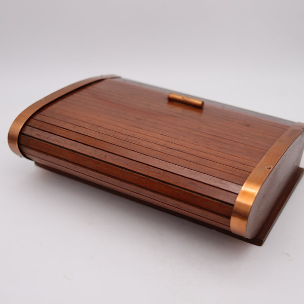 LANCEL PARIS 1938 Art Deco Mechanical Roller Desk Box Mahogany And Copper