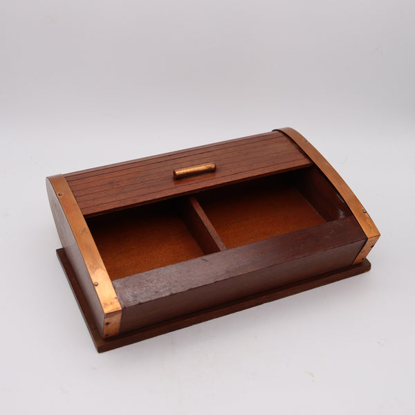 LANCEL PARIS 1938 Art Deco Mechanical Roller Desk Box Mahogany And Copper