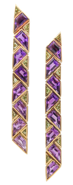 MARINA BVLGARI 1989 Pyramide Dangle Earrings In 18Kt Gold & 47.5 Ctw Gemstones