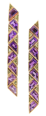 MARINA BVLGARI 1989 Pyramide Dangle Earrings In 18Kt Gold & 47.5 Ctw Gemstones