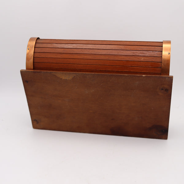 LANCEL PARIS 1938 Art Deco Mechanical Roller Desk Box Mahogany And Copper