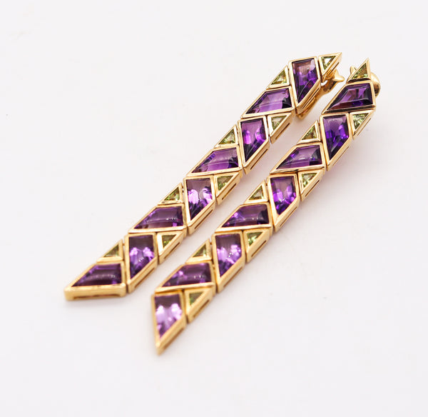 MARINA BVLGARI 1989 Pyramide Dangle Earrings In 18Kt Gold & 47.5 Ctw Gemstones