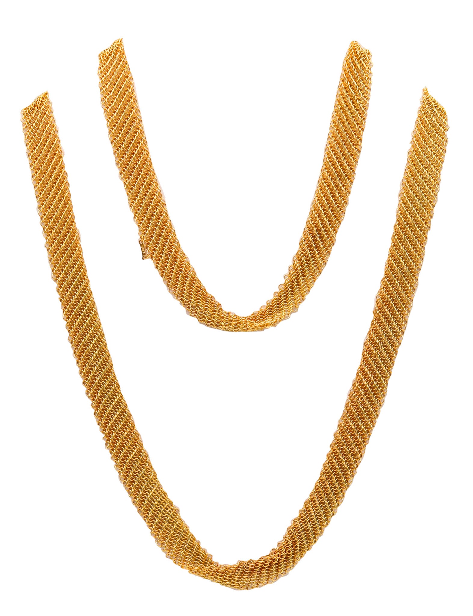 -Tiffany & Co. 1982 Elsa Peretti Mesh Long Necklace in 18Kt Gold Vermeil Over Sterling