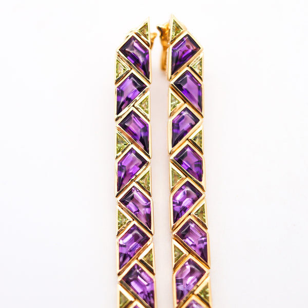 MARINA BVLGARI 1989 Pyramide Dangle Earrings In 18Kt Gold & 47.5 Ctw Gemstones