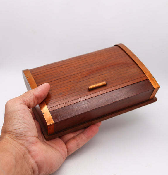 LANCEL PARIS 1938 Art Deco Mechanical Roller Desk Box Mahogany And Copper