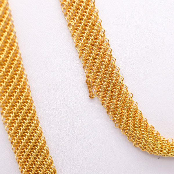 -Tiffany & Co. 1982 Elsa Peretti Mesh Long Necklace in 18Kt Gold Vermeil Over Sterling