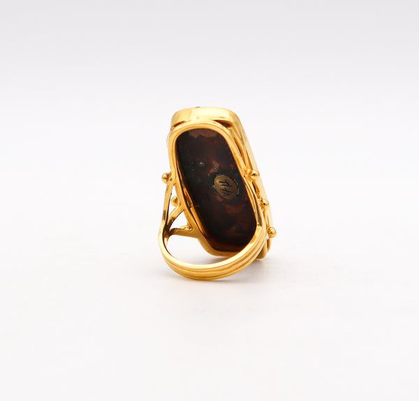 JAPAN Meiji Menuki Ring With Shakudo In 14Kt Yellow Gold 24Kt Gold And Bronze
