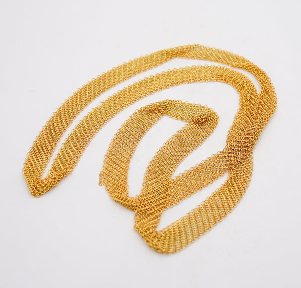 -Tiffany & Co. 1982 Elsa Peretti Mesh Long Necklace in 18Kt Gold Vermeil Over Sterling