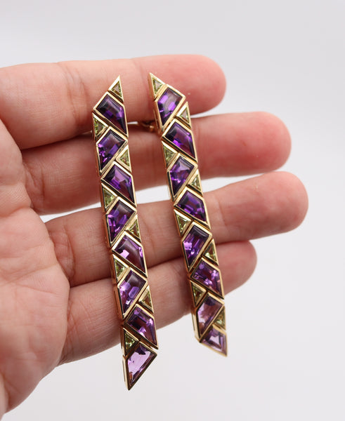 MARINA BVLGARI 1989 Pyramide Dangle Earrings In 18Kt Gold & 47.5 Ctw Gemstones