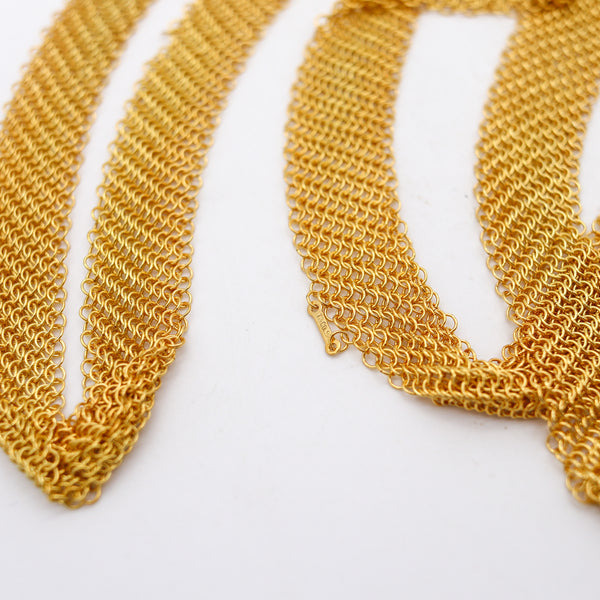 -Tiffany & Co. 1982 Elsa Peretti Mesh Long Necklace in 18Kt Gold Vermeil Over Sterling