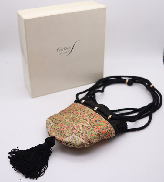 CARTIER Paris 1970 Select Trinity Minaudiere Purse In Mughal Silk & 18Kt Gold