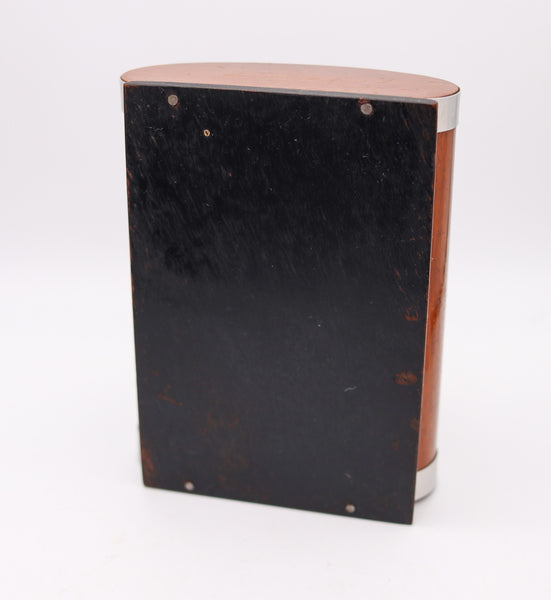 LANCEL PARIS 1937 Art Deco Mechanical Roller Desk Box In Wood & Chrome Steel