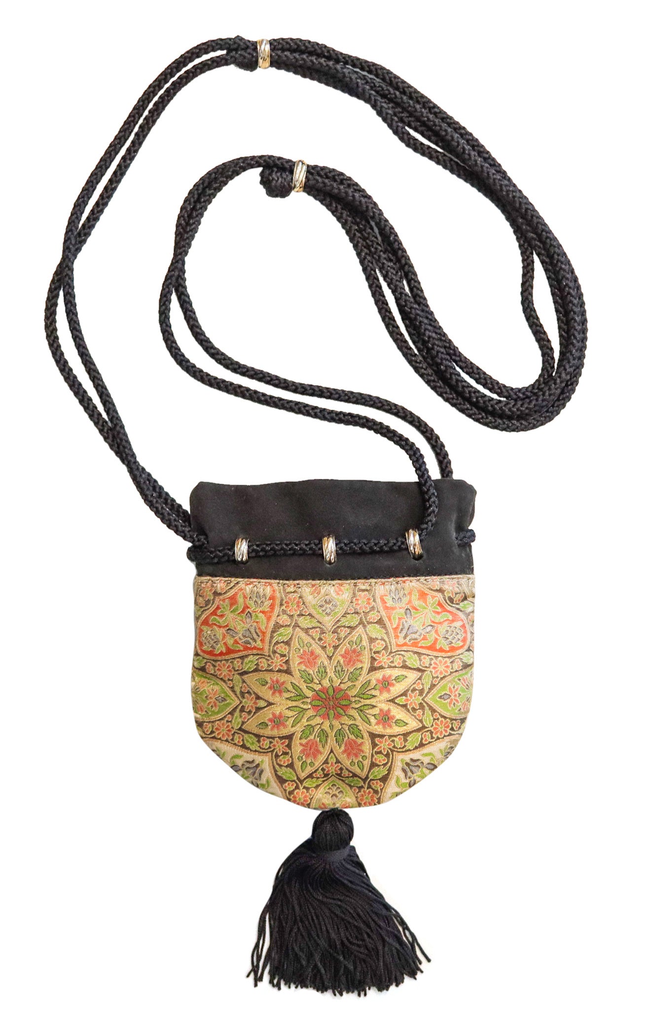 CARTIER Paris 1970 Select Trinity Minaudiere Purse In Mughal Silk & 18Kt Gold