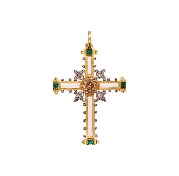 FRENCH 1775 Enameled Cross of Saint Louis In 18Kt Gold With Diamonds And Emeralds