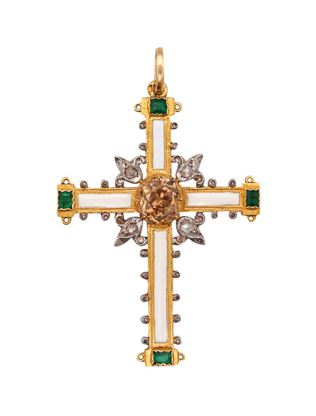 FRENCH 1775 Enameled Cross of Saint Louis In 18Kt Gold With Diamonds And Emeralds