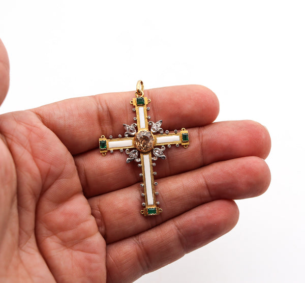 FRENCH 1775 Enameled Cross of Saint Louis In 18Kt Gold With Diamonds And Emeralds