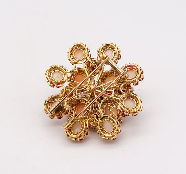 -Pery Et Fils 1960 Paris Pendant Brooch 18Kt Gold 22.53 Cts In Diamonds Rubies & Coral