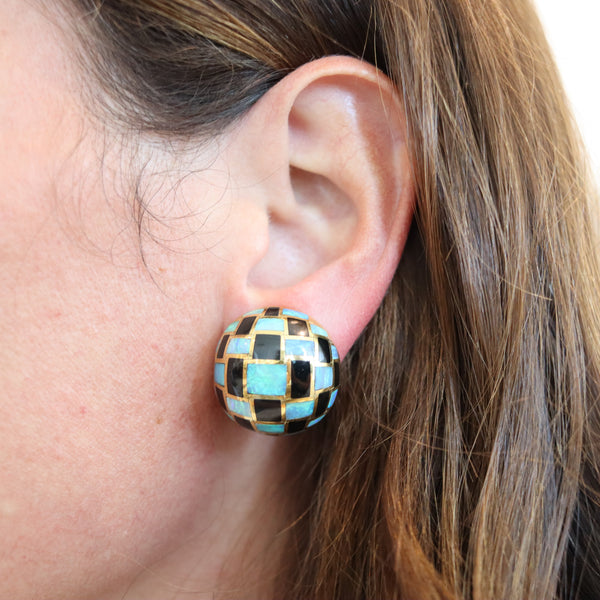 TIFFANY & CO. 1980 Angela Cummings Earrings In 18Kt Gold, Black Opals & Jades