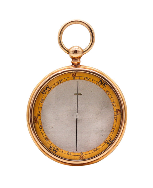 FRANCIS BARKER & SON 1907 London Antique Compass Pendant In 15Kt Yellow Gold