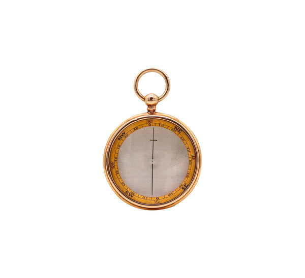 FRANCIS BARKER & SON 1907 London Antique Compass Pendant In 15Kt Yellow Gold