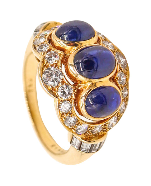 CARTIER Paris Cocktail Ring In 18Kt Yellow Gold With 3.73 Ctw Sapphires & Diamonds