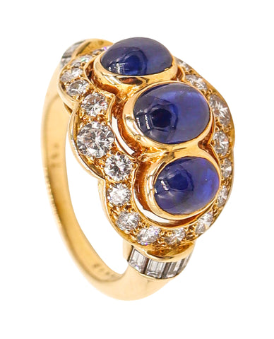 CARTIER Paris Cocktail Ring In 18Kt Yellow Gold With 3.73 Ctw Sapphires & Diamonds