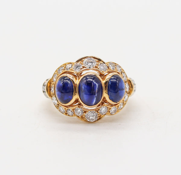 CARTIER Paris Cocktail Ring In 18Kt Yellow Gold With 3.73 Ctw Sapphires & Diamonds