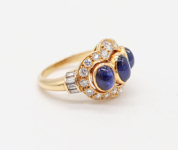 CARTIER Paris Cocktail Ring In 18Kt Yellow Gold With 3.73 Ctw Sapphires & Diamonds