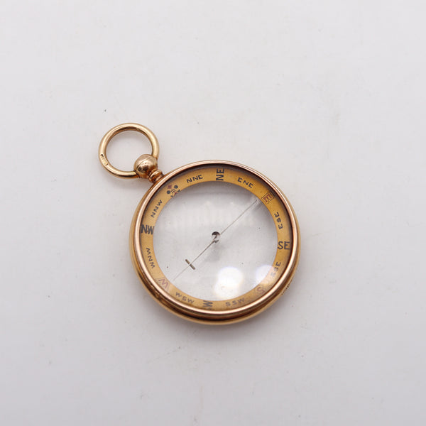 FRANCIS BARKER & SON 1907 London Antique Compass Pendant In 15Kt Yellow Gold