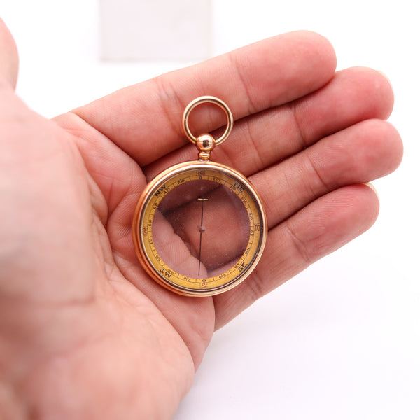 FRANCIS BARKER & SON 1907 London Antique Compass Pendant In 15Kt Yellow Gold