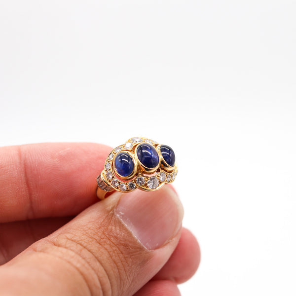 CARTIER Paris Cocktail Ring In 18Kt Yellow Gold With 3.73 Ctw Sapphires & Diamonds