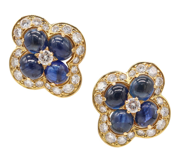 CARTIER Paris 1970 Clips-On Earrings In 18Kt Gold With 9.85 Ctw Sapphires & Diamonds