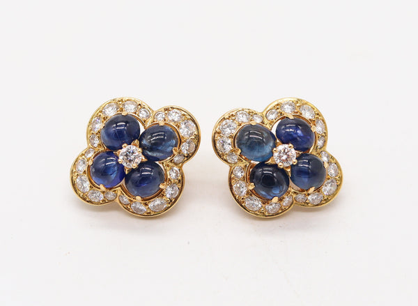 CARTIER Paris 1970 Clips-On Earrings In 18Kt Gold With 9.85 Ctw Sapphires & Diamonds