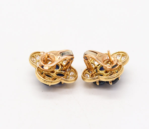 CARTIER Paris 1970 Clips-On Earrings In 18Kt Gold With 9.85 Ctw Sapphires & Diamonds