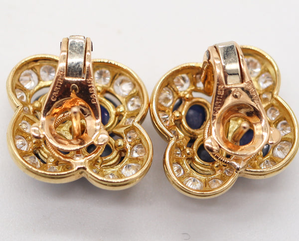 CARTIER Paris 1970 Clips-On Earrings In 18Kt Gold With 9.85 Ctw Sapphires & Diamonds