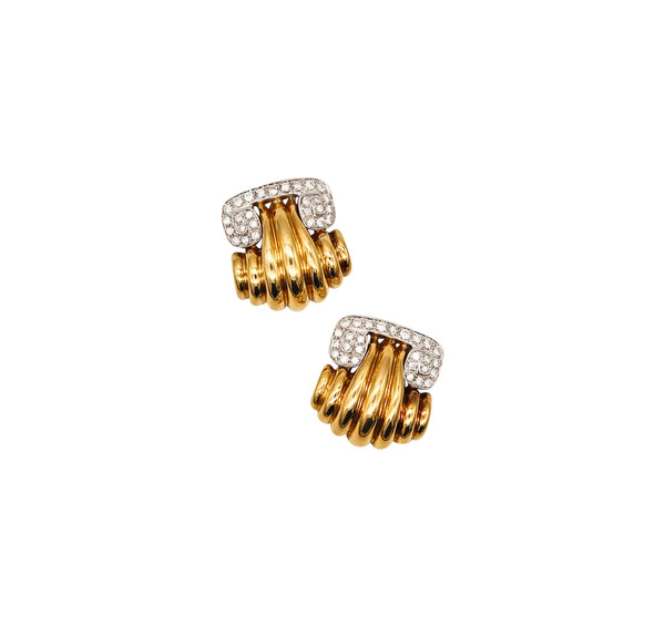 -Modernist 1970 Geometric Earrings In 18Kt Yellow Gold With 3.78 Ctw In VS Diamonds
